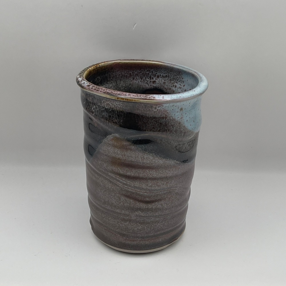 Carolyn Studio Pottery Hand Thrown Stoneware Vase Brown Purple Blue Paw Print 6"